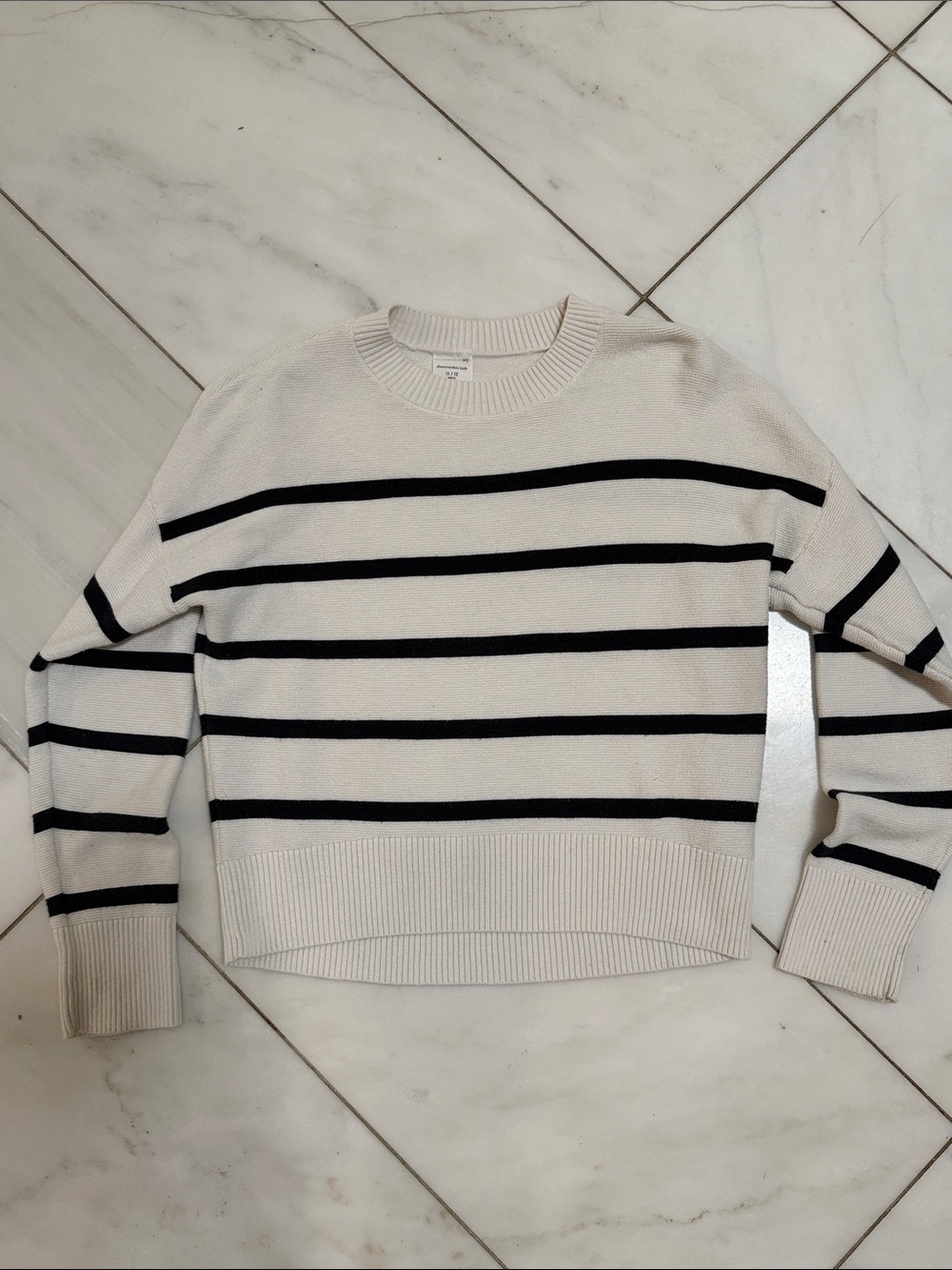 abercrombie kids Cream and Black Striped Crew Sweatshirt